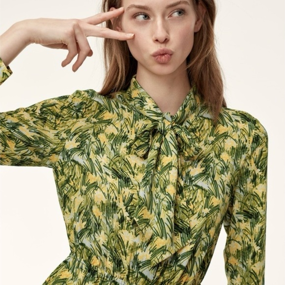 Sunday Best Aritzia Veronica Dress, Yellow, Green Leaf Print size XXS - Picture 6 of 16